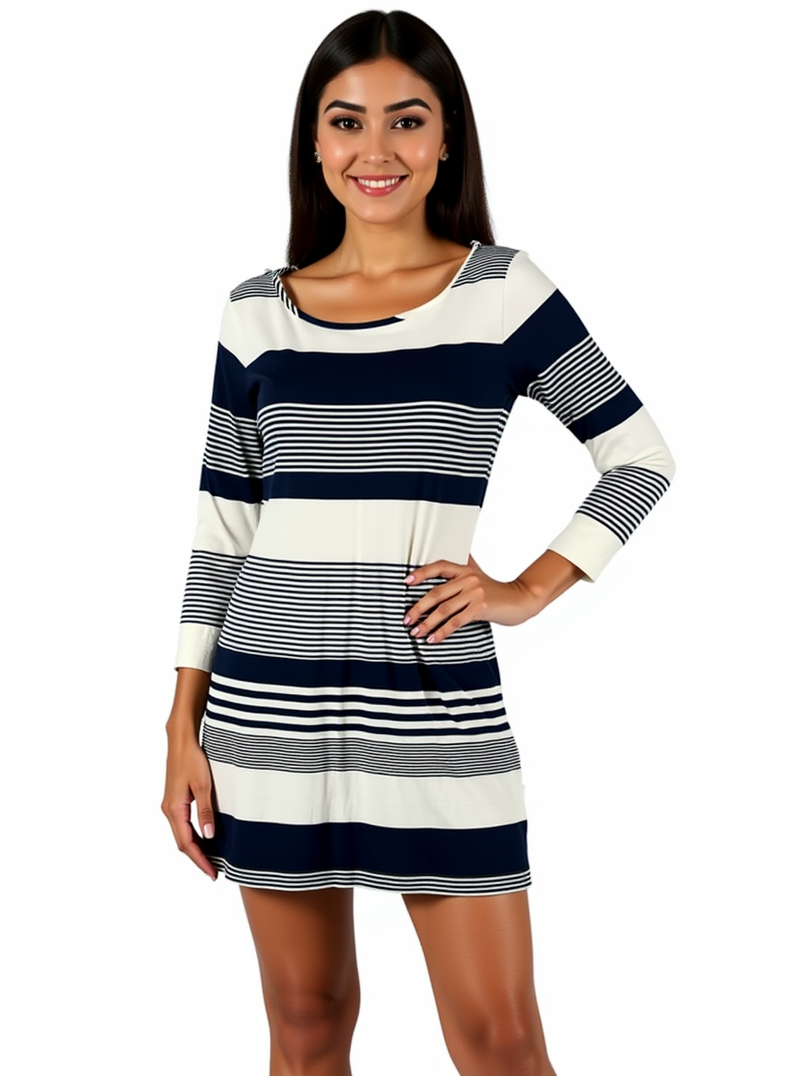Lilly Pulitzer White/Navy Stripe Pre-Owned Ladies Dress - Size Medium