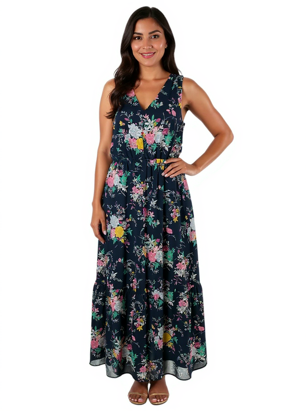 Merona Navy/Multi Floral Pre-Owned Ladies Dress - Size Medium