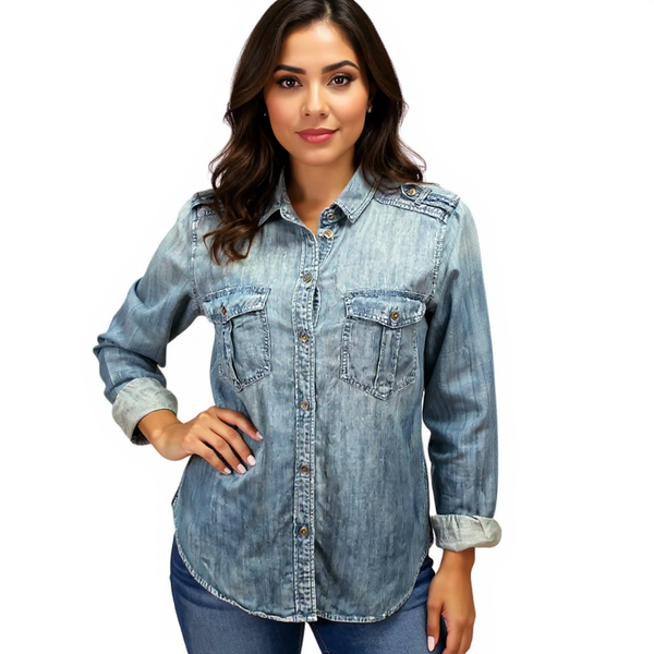 American Eagle Chambray Ladies Pre-Owned Top - Size Small