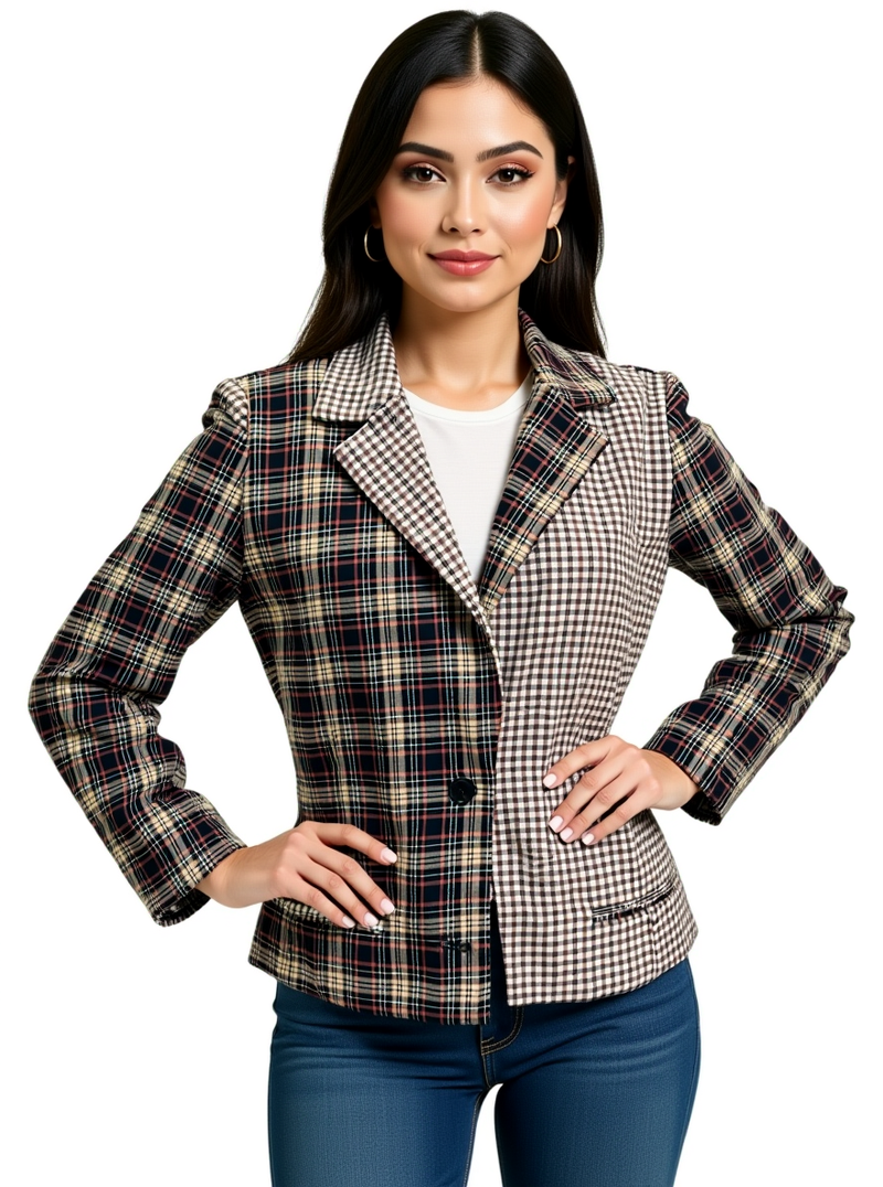 GB Tan/Burnt Orange Plaid Pre-Owned Ladies Blazer - Size Large