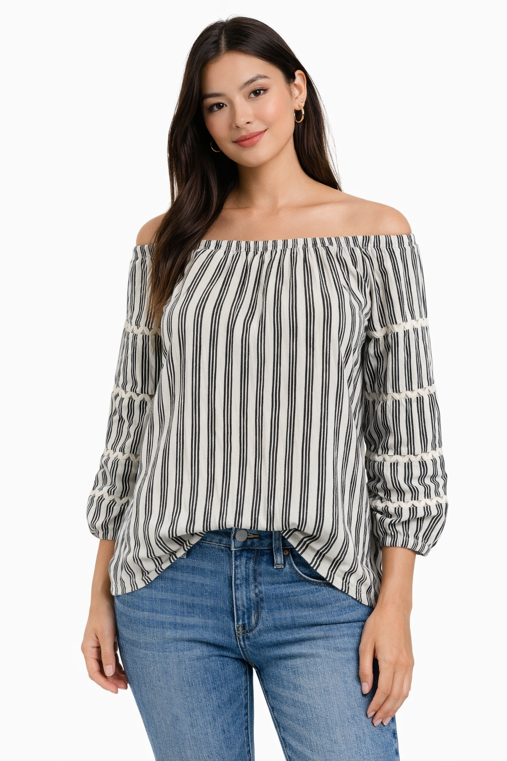 Talbots White/Black Stripe Pre-Owned Ladies Top -  Size XS