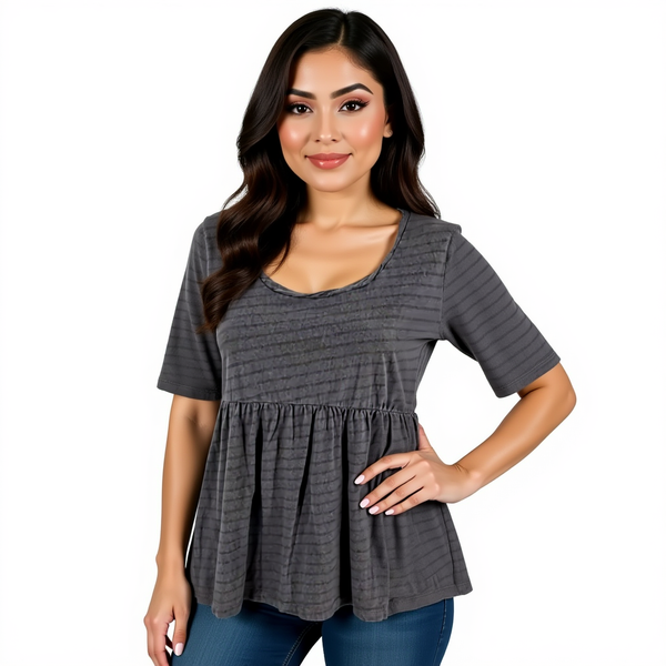 J. Crew Gray White Stripe Pre-Owned Ladies Top – Size Medium