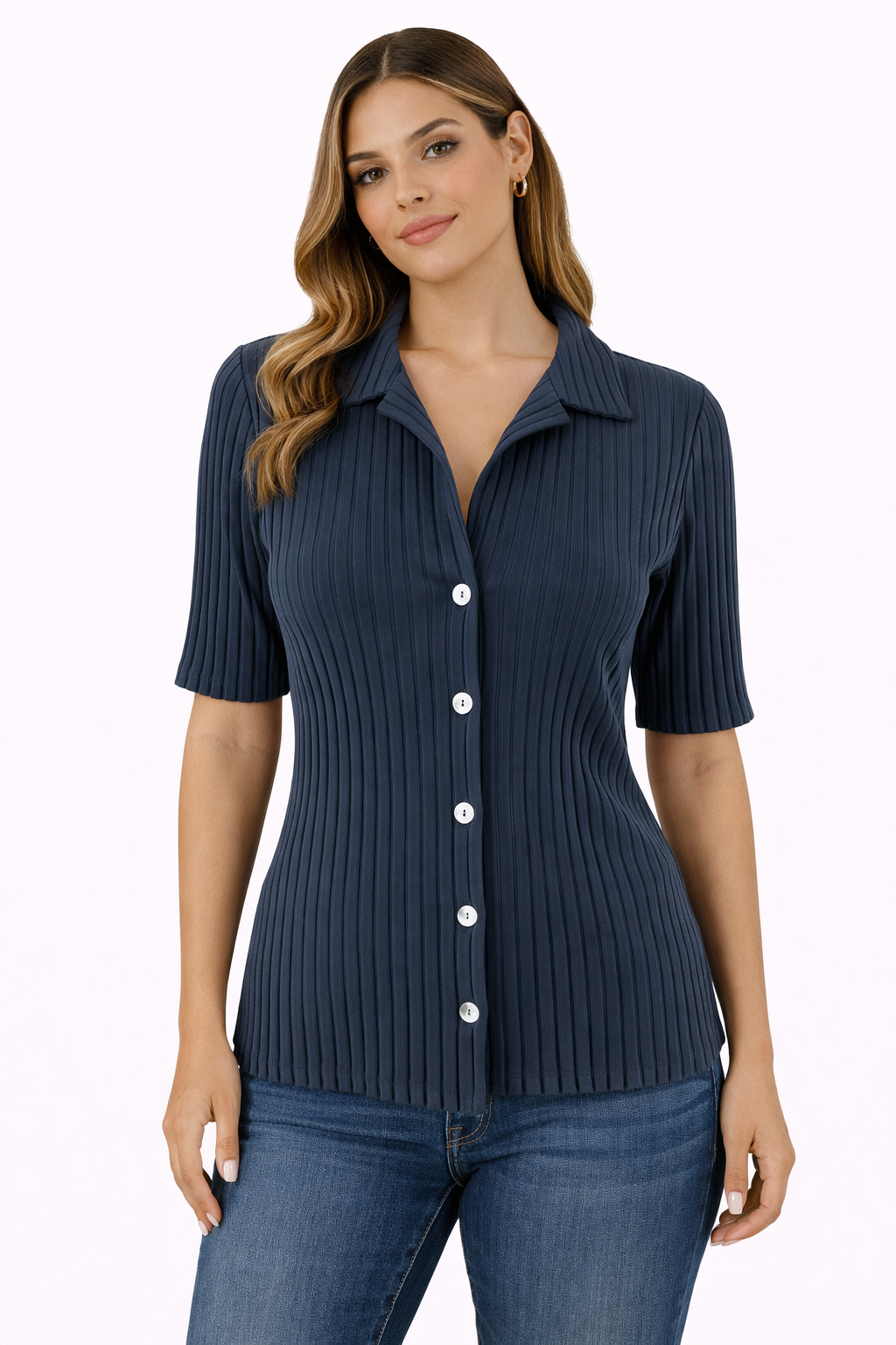BR Navy Stripe Pre-Owned Ladies Casual Top - Size Small
