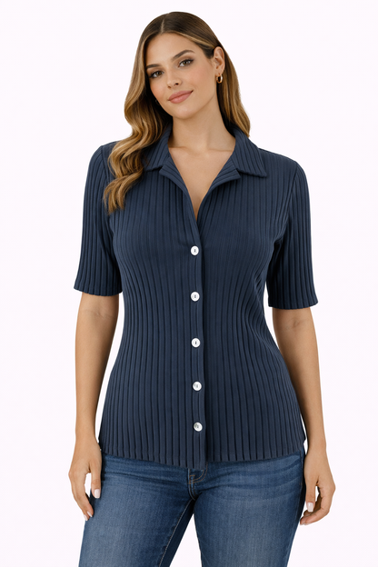 BR Navy Stripe Pre-Owned Ladies Casual Top - Size Small