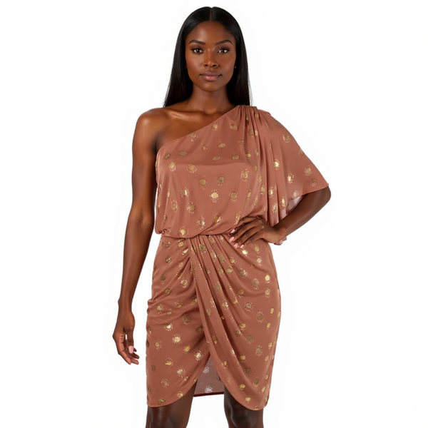 Adrianna Papell Mauve/Gold Print Pre-Owned Ladies Dress - Size 4