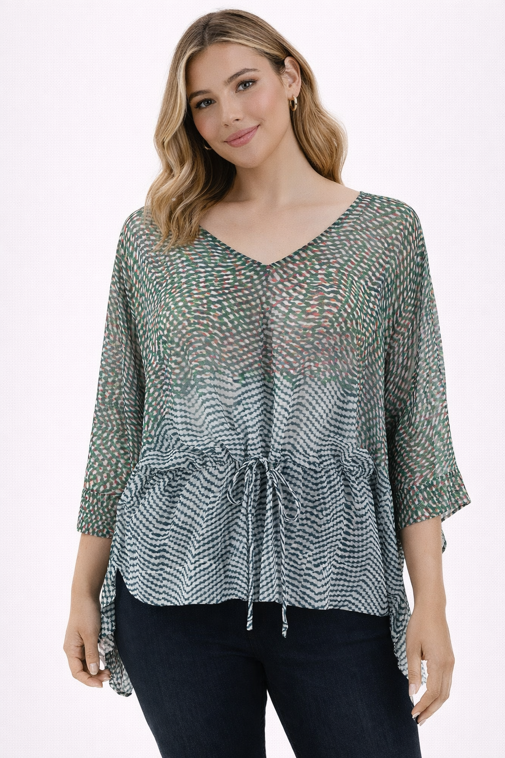 Cabi Blue/Green/Pink Print Pre-Owned Ladies Top - Size Medium