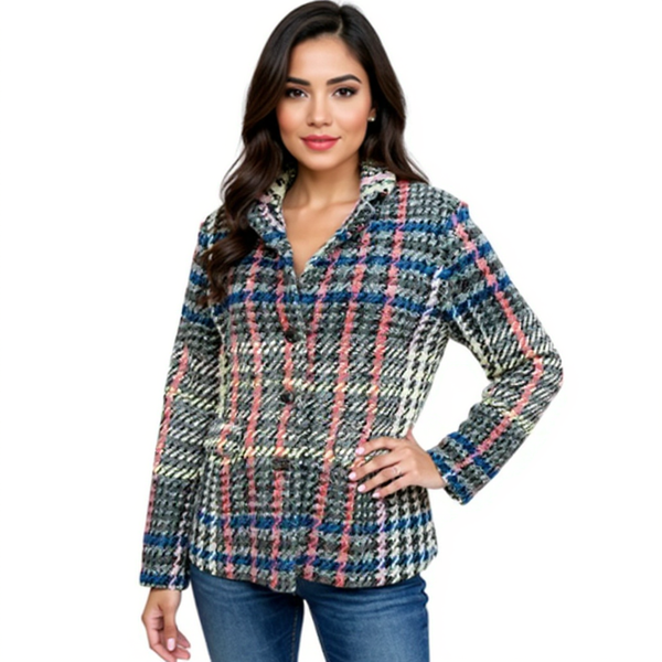 Etcetera Red/Blue/Cream Tweed Pre-Owned Ladies Jacket - Size 8