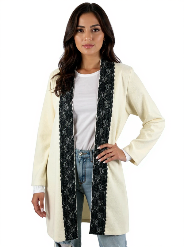 Alfani Ivory/Black Lace Pre-Owned Ladies Shrug - Size Medium