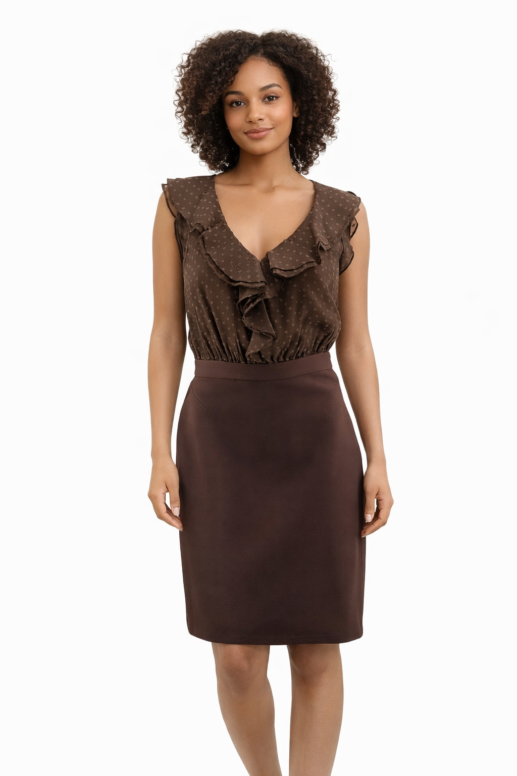 Loft Brown Dots Pre-Owned Ladies Dress - Size 0