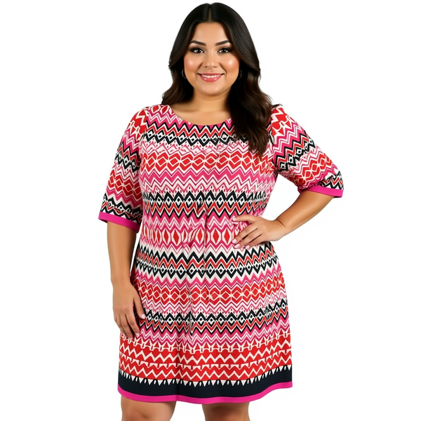 Eliza J White/Pink/Navy Print Pre-Owned Ladies Dress – Size 16W