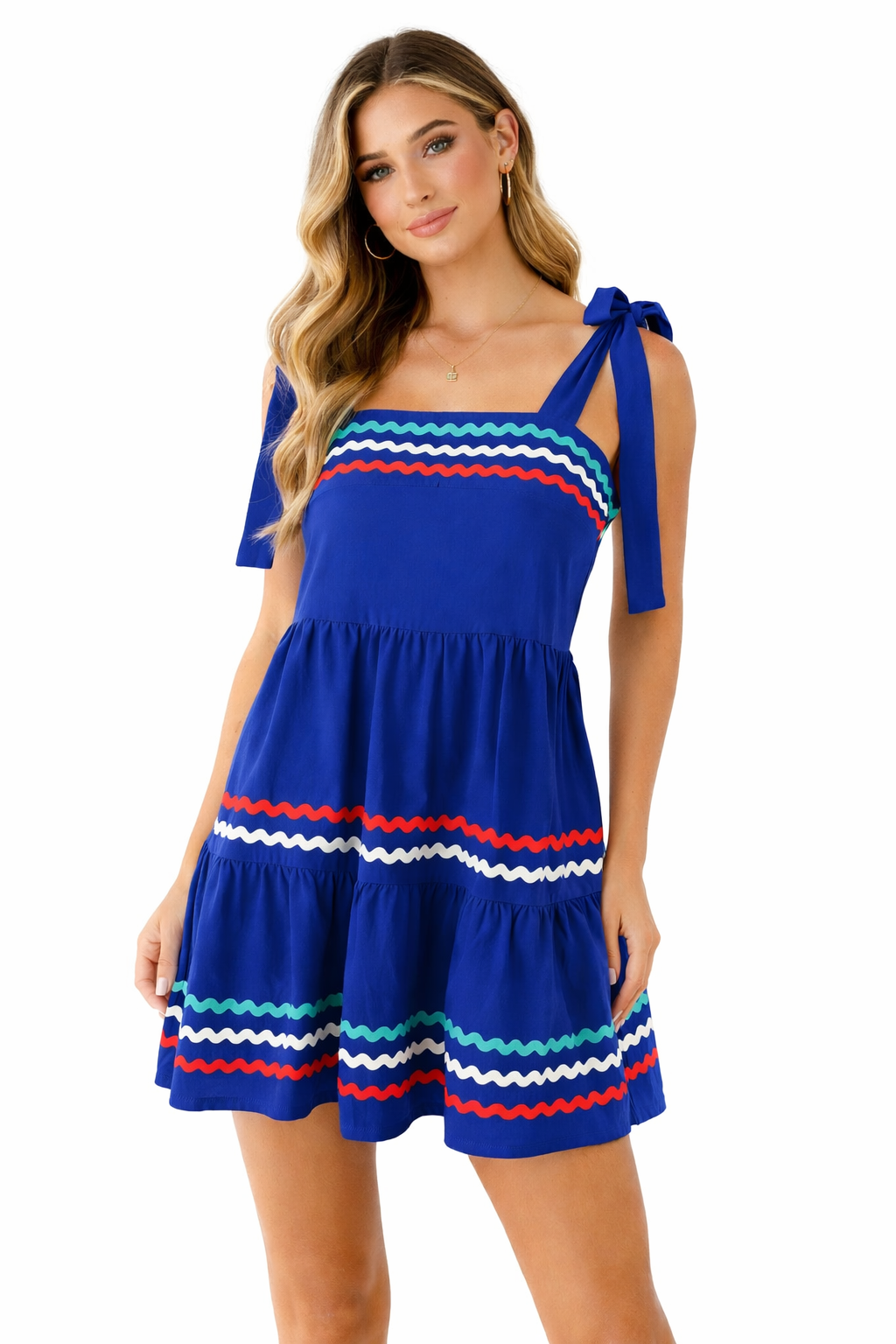 Entro Blue/White/Red Solid Pre-Owned Ladies Dress - Size Large