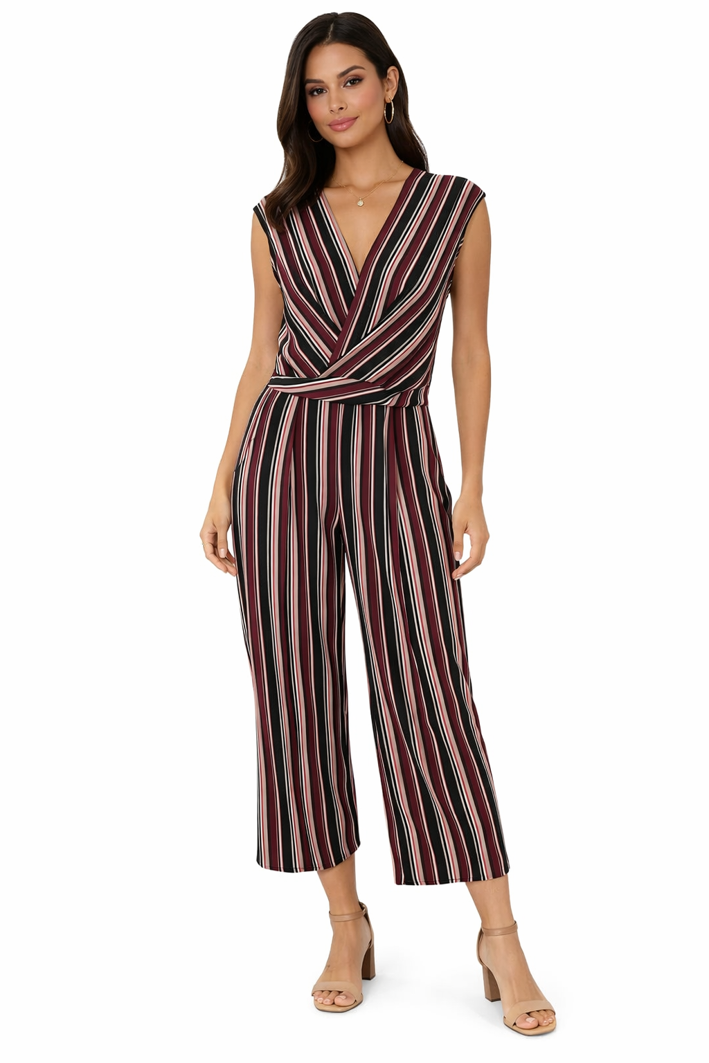 Speechless Purple/Black Stripe Pre-Owned Ladies Jumpsuit - Size Large
