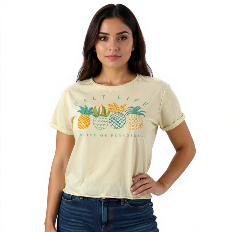 Salt Life Pale Yellow Pineapple Pre-Owned Ladies Top - Size Small