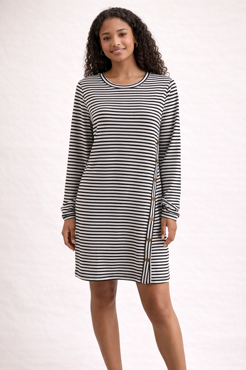 Loft navy and white striped long sleeve tunic dress, pre-owned with tags, size large, casual knit pullover style.