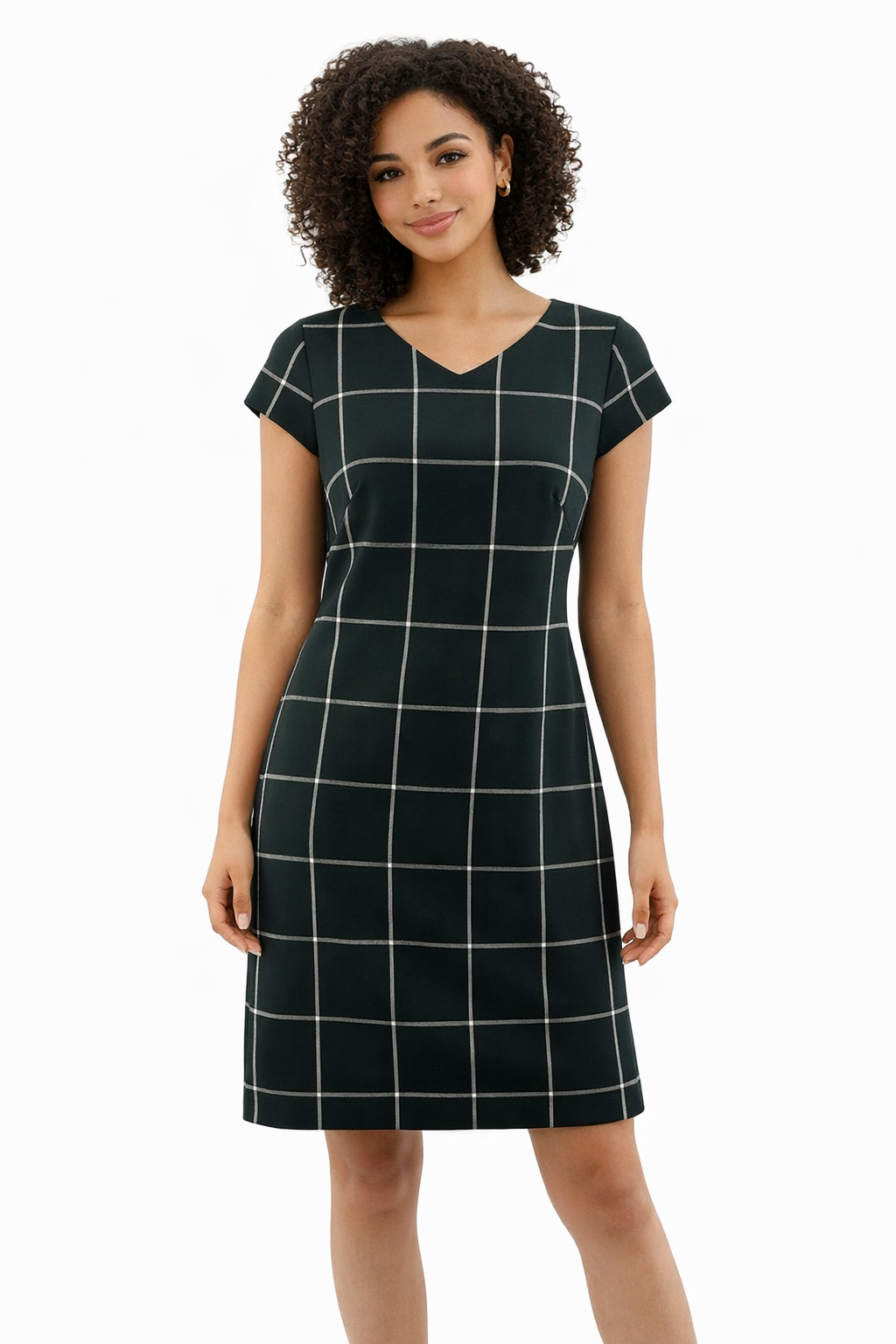 Ann Taylor Green/White Plaid Pre-Owned Ladies Dress - Size 4