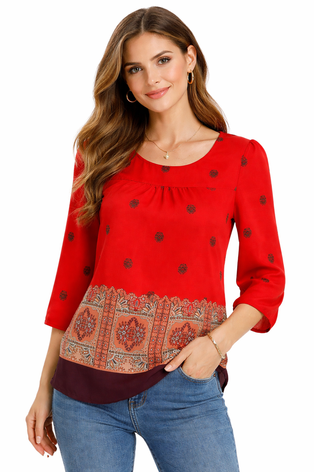 Maeve Red Print Pre-Owned Ladies Top - Size 4