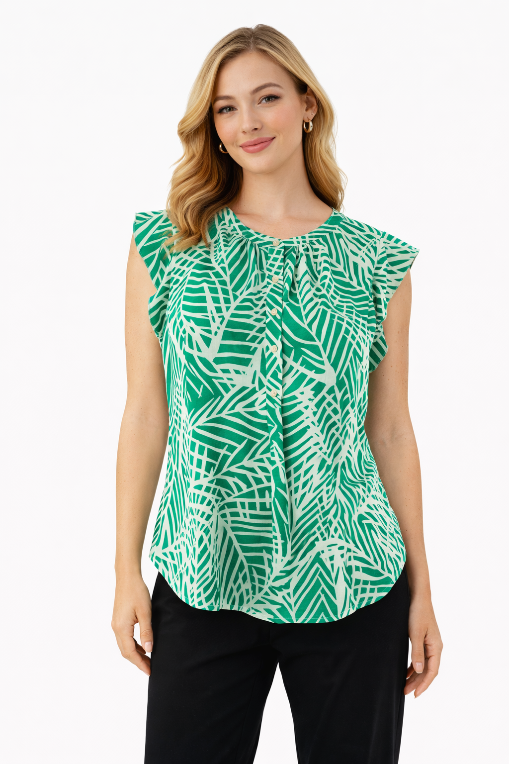 Talbots Green/White Print Pre-Owned Ladies Top - Size 4 Petite