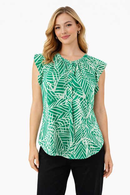 Talbots Green/White Print Pre-Owned Ladies Top - Size 4 Petite