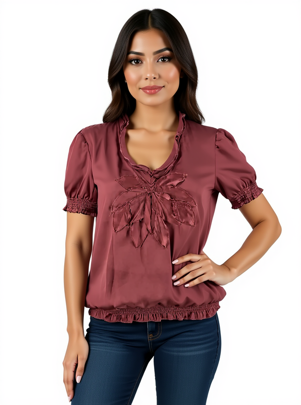 Spense Mauve Solid Pre-Owned Ladies Top - Size Small