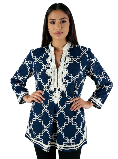 Charter Club Navy/White Print Pre-Owned Ladies Top - Size Small - Margaret’s Fine Consignment