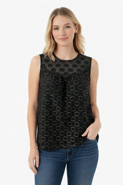 Joy Joy Black/Gold Dots Pre-Owned Ladies Top - Size XS