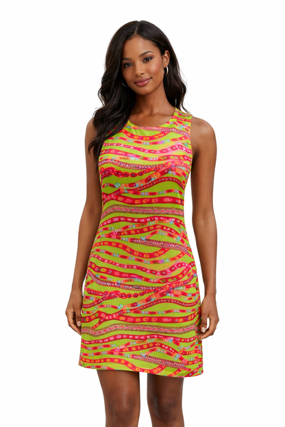 Julie Brown Green/Red Print Pre-Owned Ladies Dress - Size 2