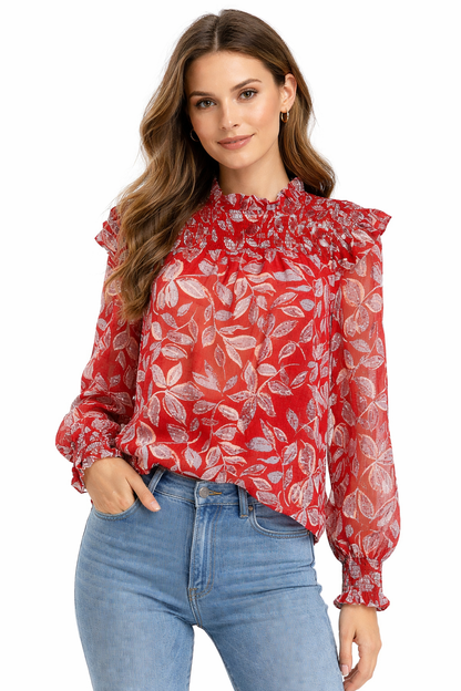 THML Red/Light Blue Print Pre-Owned Ladies Top - Size Small