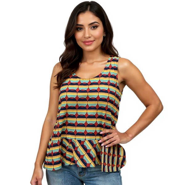 Joy Joy Rust/Beige Circles Ladies Pre-Owned Top - Size Medium