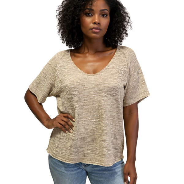 Wasabi and Mint Beige Knit Ladies Pre-Owned Top - Size Medium