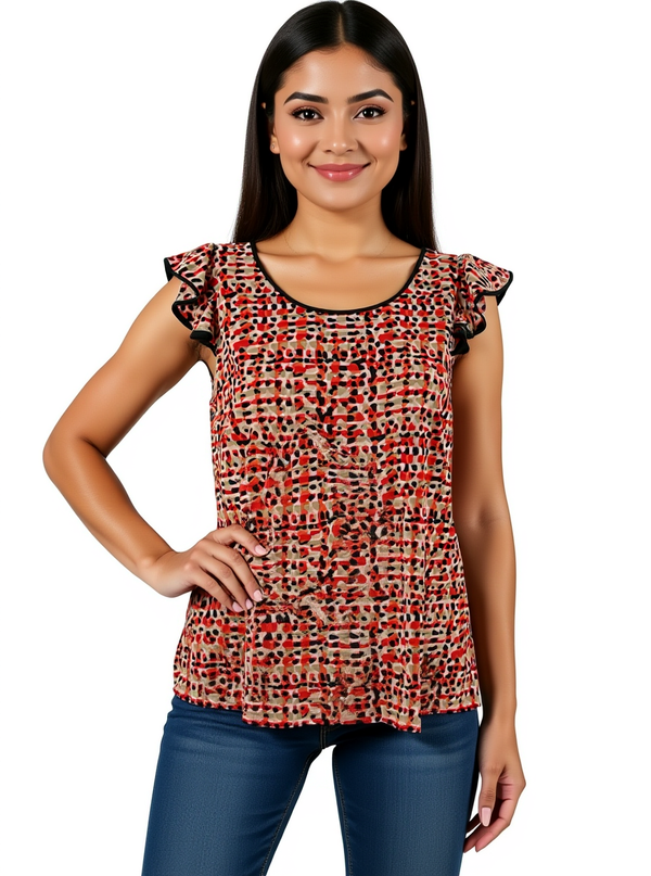 Ann Taylor Orange/Black/Tan Print Pre-Owned Ladies Top - Size 8