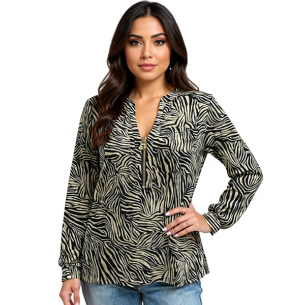 Michael Kors Brown/Black Print Ladies Pre-Owned Top - Size Small