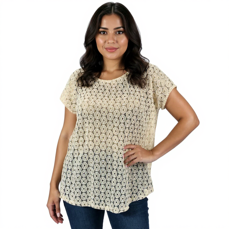 Bbobeau Cream Lace Pre-Owned Ladies Casual Top - Size Large