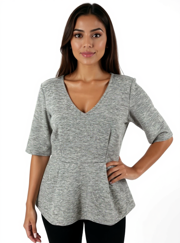 Ann Taylor Gray Heathered Pre-Owned Ladies Top - Size Small