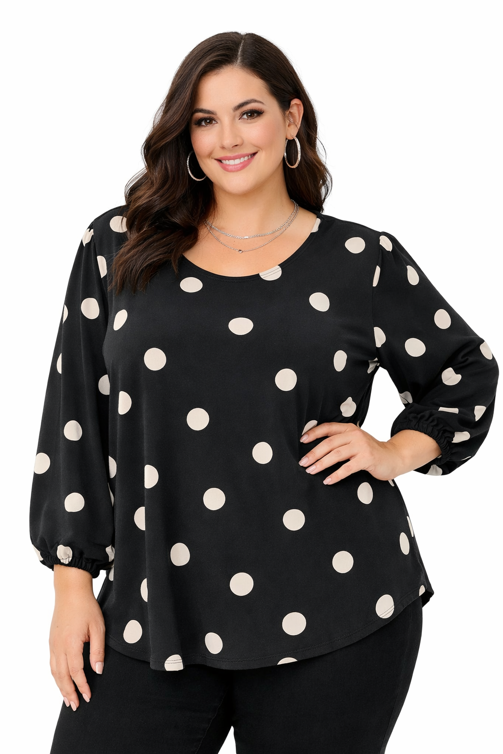 Adrianna Papell black and white polka dot casual top in size XL, featuring a relaxed fit and stylish design.