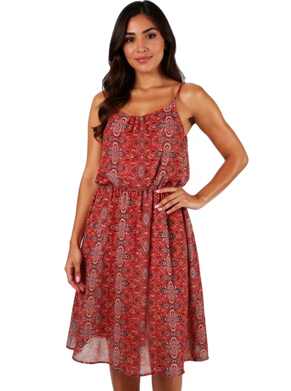 Olive & Oak Orange Print Pre-Owned Ladies Dress - Size 6