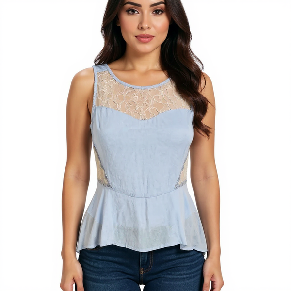 Lush Light Blue Lace Ladies Pre-Owned Top - Size Small
