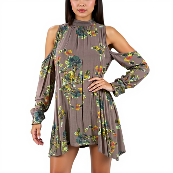 Free People Taupe/Multi Floral Pre-Owned Ladies New with Tags Dress - Size Small