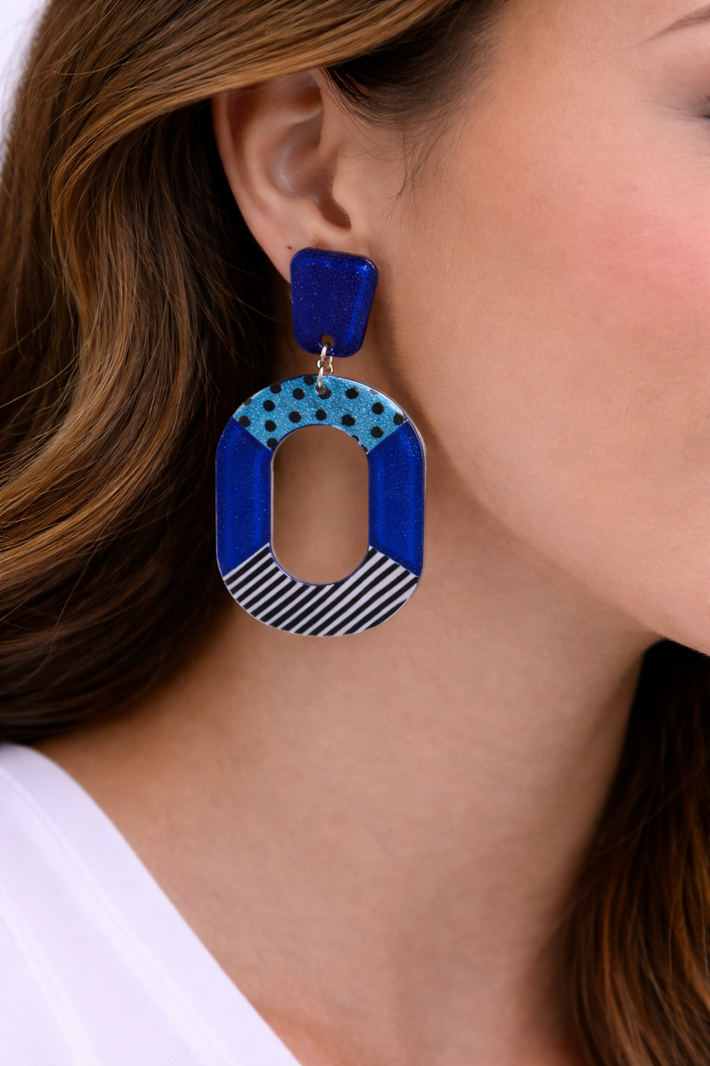 Bold Geometric Blue Ladies Pre-Owned Dangle Earrings - Margaret’s Fine Consignment