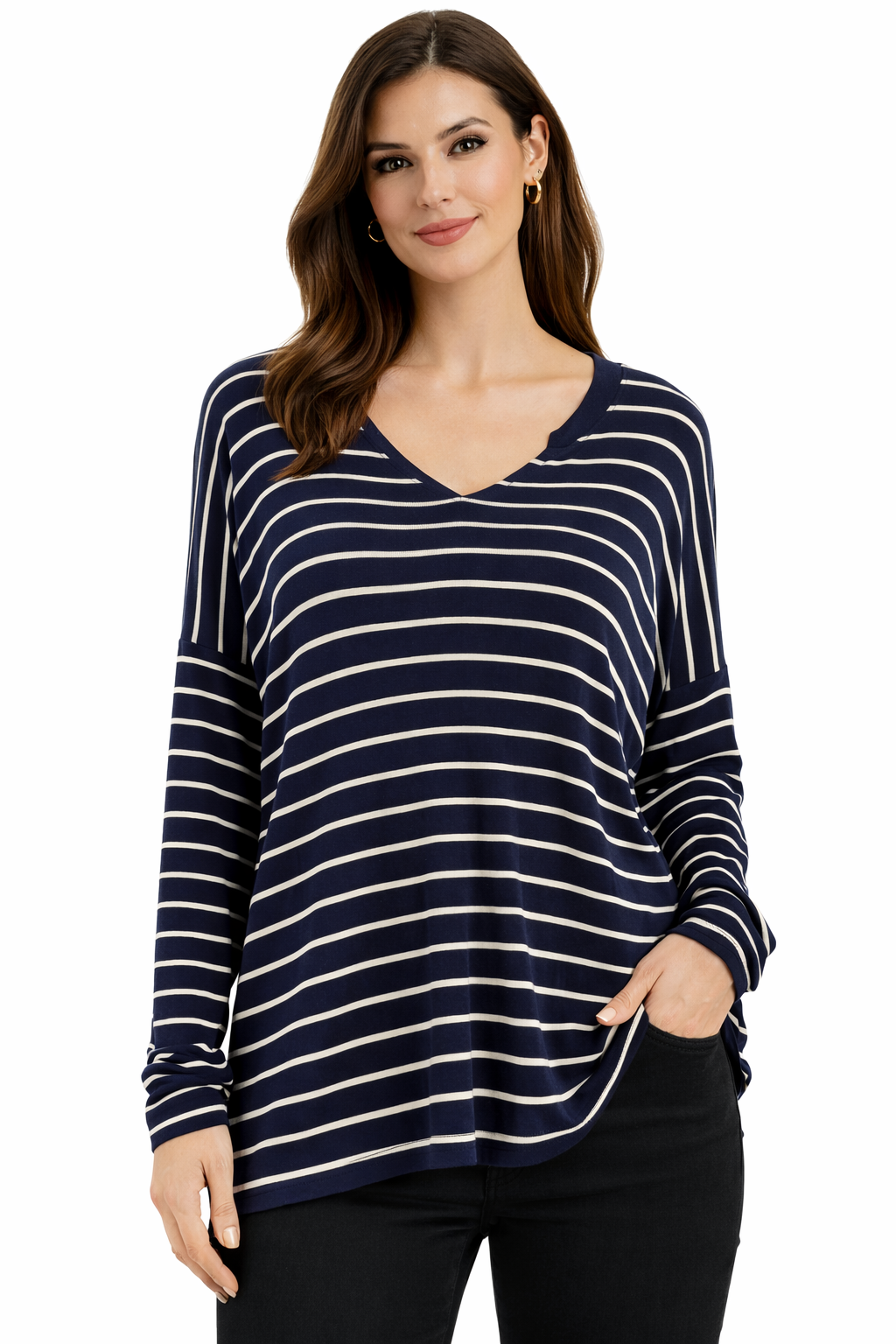 Cabi Navy/White Stripe Pre-Owned Ladies Casual Top - Size Small