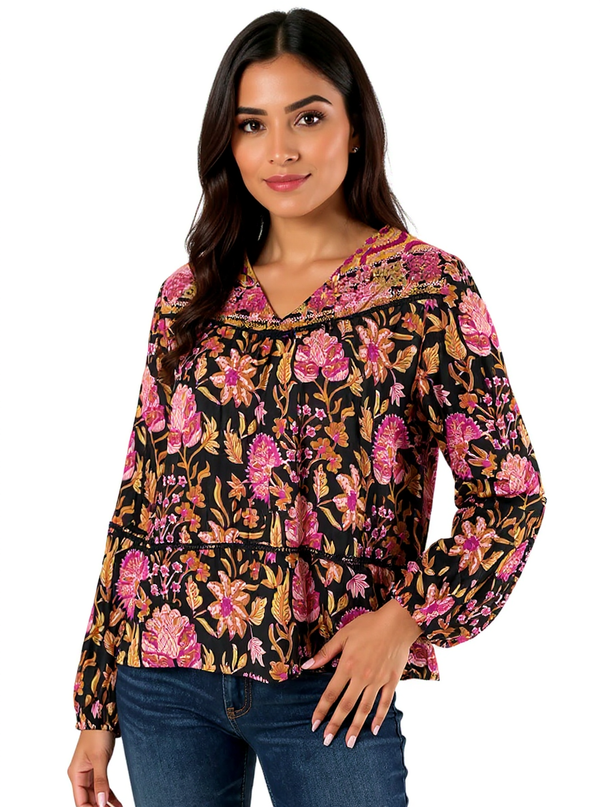 Rachel Zoe Purple/Mustard/Pink Print Pre-Owned Ladies Top - Size XS