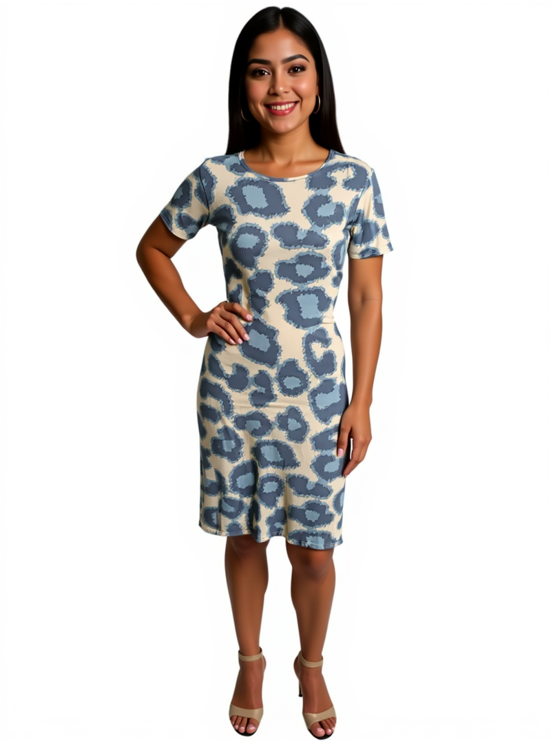 Edwards Blue/White Print Pre-Owned Ladies New With Tags Dress - Size Small