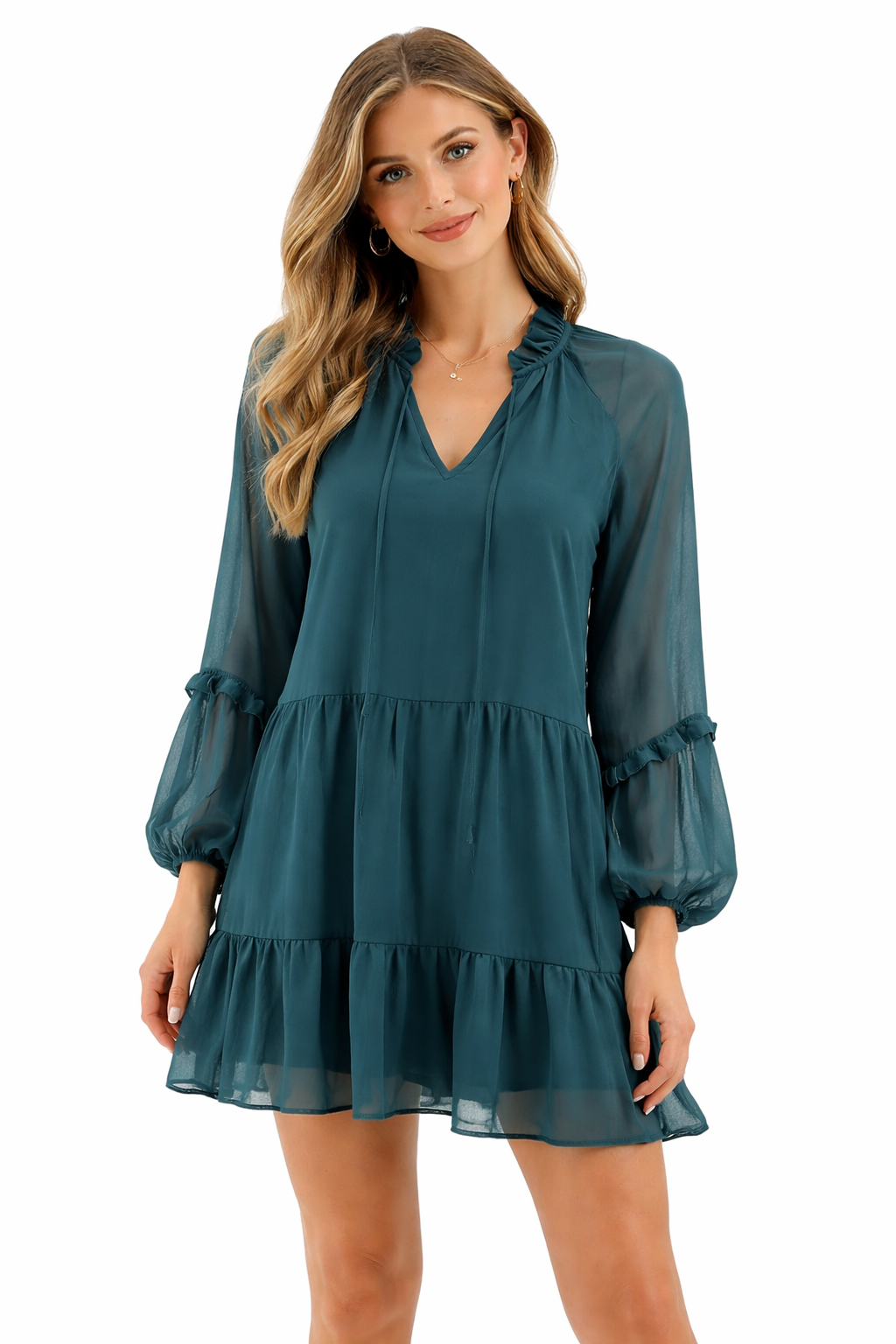 Pink Lily Teal Solid Pre-Owned Ladies Dress - Size Small