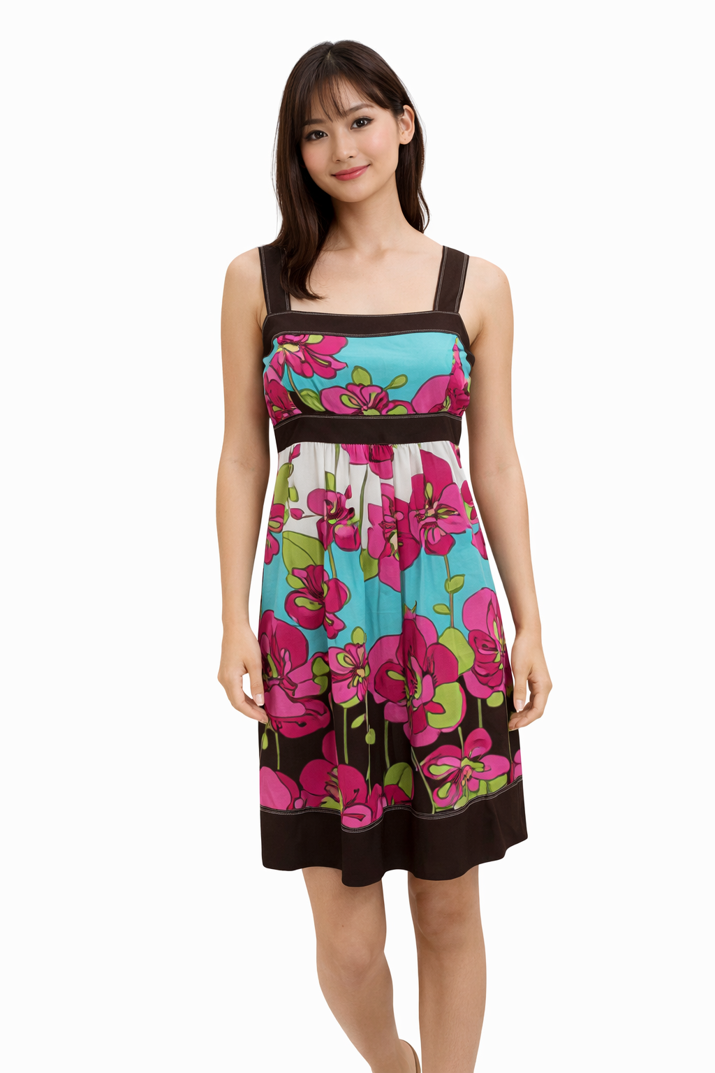 Signature Aqua/Multi Floral Pre-Owned Ladies Dress - Size 12 - Margaret’s Fine Consignment