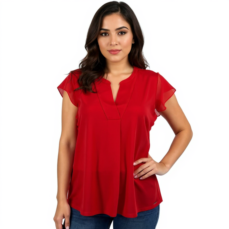 Calvin Klein Red Solid Ladies Pre-Owned Top - Size Medium