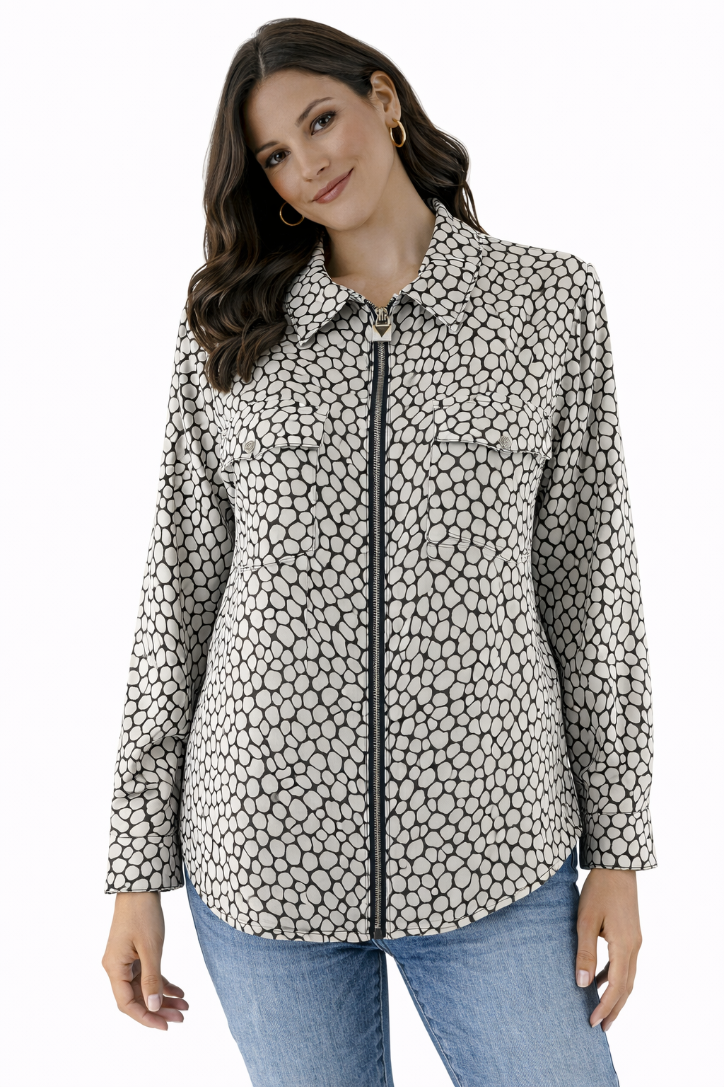 MK -  white/black Print Pre-Owned Ladies Casual Top - Size L