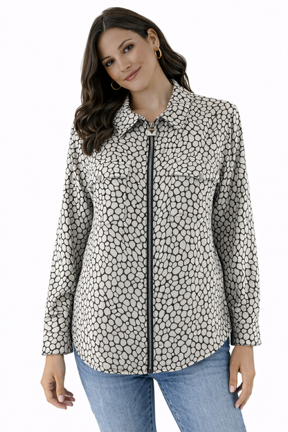 MK -  white/black Print Pre-Owned Ladies Casual Top - Size L