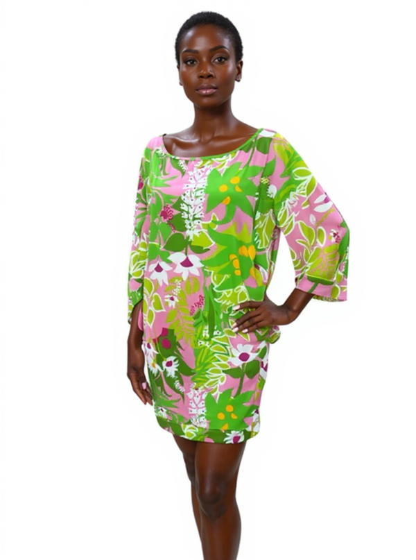 Trina Turk Pink/Lime Green Floral Pre-Owned Ladies New With Tags Dress - Size Medium