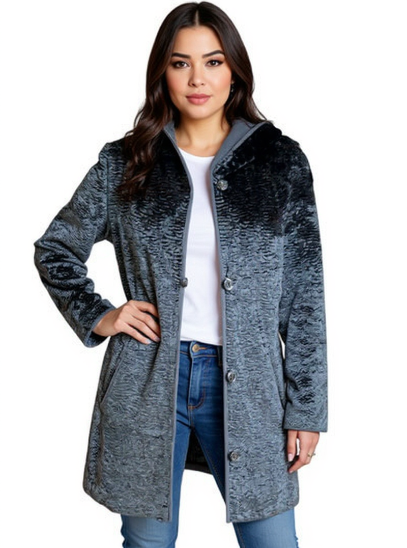 Creenstone Black Faux Fur Pre-Owned Ladies Coat - Size 8
