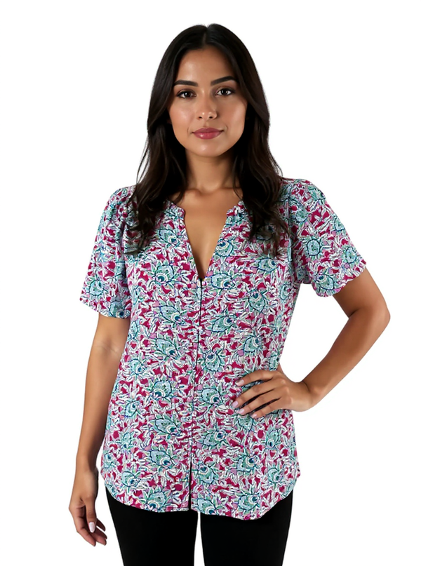 Loft Pink/Multi Floral Pre-Owned Ladies Top - Size Small