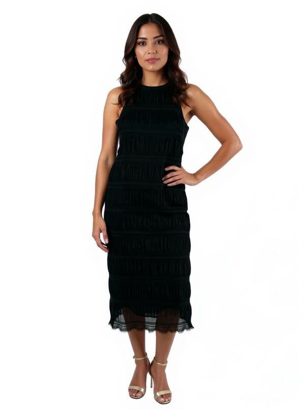 Superfine Black Textured Pre-Owned Ladies Dress - Size XS